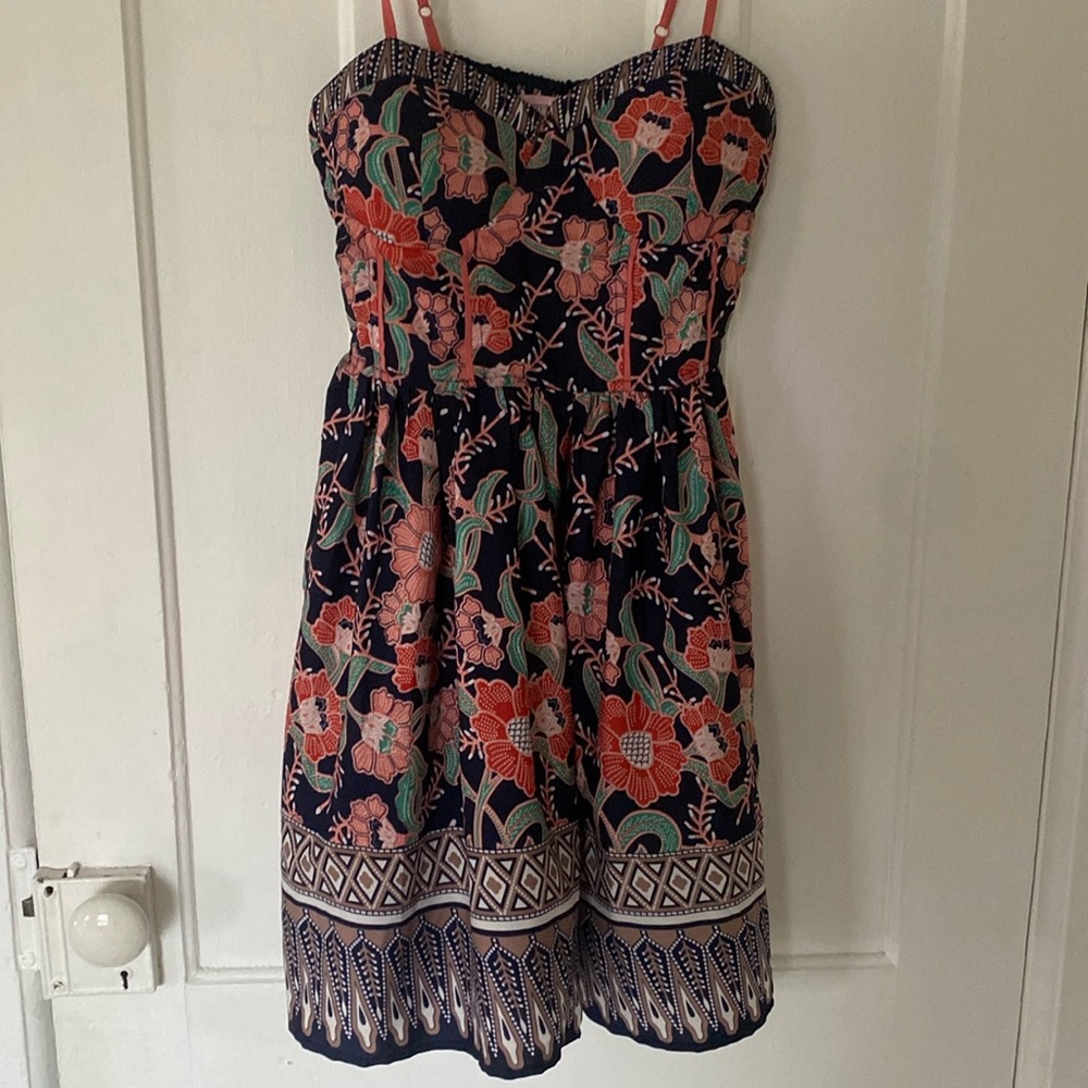 Band of Gypsies Smocked Fit & Flare Bustier Floral Skater Mini Dress Medium